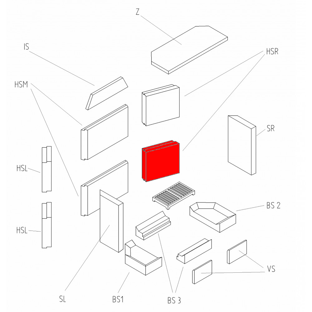 Haas+Sohn Komfort 180.18 Pierre de paroi côté à droite à l’arrière en bas pierre de la chambre de combustion